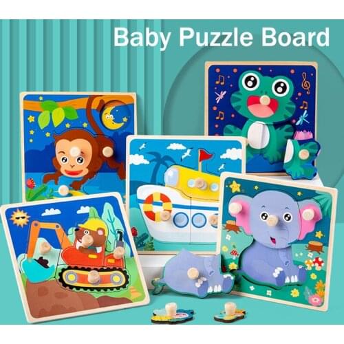 3D Wooden Puzzle Jigsaw Toys For Children Wood 3d Cartoon Animal Puzzles Intelligence Kids Early Educational Toys for children