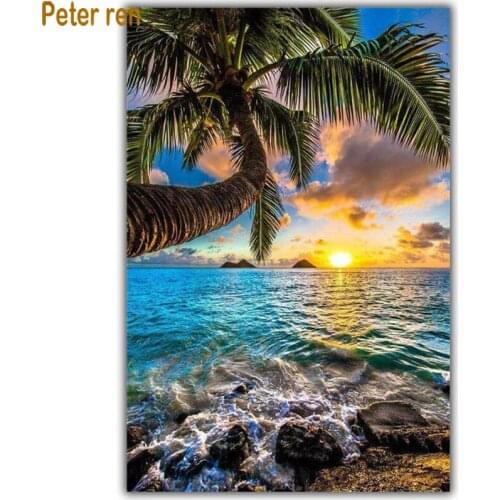 Diy Diamond painting cross stitch diamond embroidery landscape Square/Round diamond Mosaic Rhinestone "Sunrise pine tree at sea"