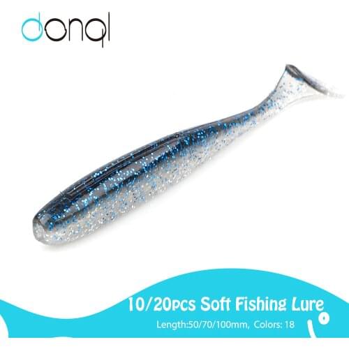 DONQL 10/20Pcs Fishing Lures T-tail Soft Bait Aritificial Silicone Lures Bass Pike Fishing Tackle Candy Double Color Baits