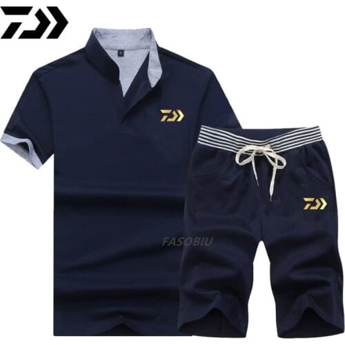 New Spring Summer Men Sportswear 2 Piece Set Outdoor DAIWA Fishing Clothing Set Quick Dry Sport Suit DAWA Fishing Shirts+Pants
