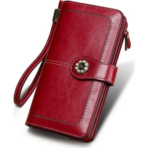 Genuine Leather Women Clutch Wallet Rfid Female Coin Purse Women Zipper Wallet Lady Cell Phone Wallet Card Holder for Money Bag