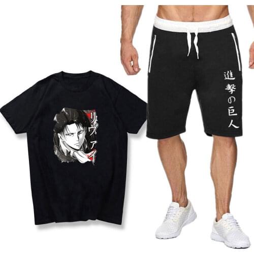 Summer Fashion Leisure Mens Short Sleeves T shirt 2 piece set anime Attack on Titan Clothing Male Sweatsuit Sports Suits