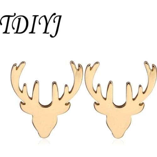 TDIYJ Hot Fashion Stainless Steel Antlers Stud Earrings for Women Girls Cute Animal Earring