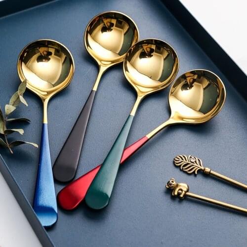 Lingeafey Stainless Steel Spoon Sets 4 Pcs Spoons Children Spoon Colorful Dessert Ice Cream Spoons Gift Flatware