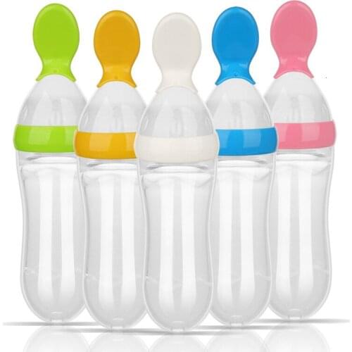 Newborn Baby Squeezing Feeding Bottle Spoon Soft Silicone Training Feeding Rice Spoon Safety Utensils Tableware Food Feeder Tool