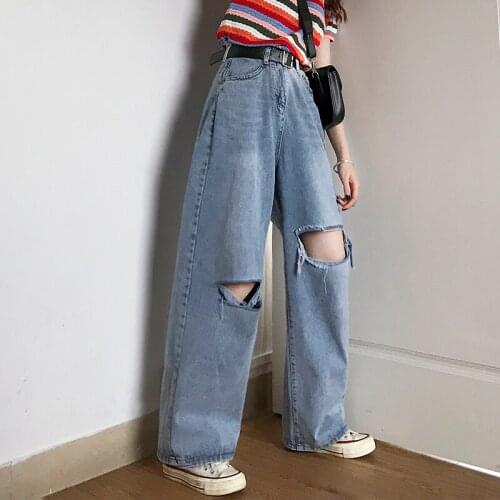 Fashion High Waist Ripped Frayed Denim Jeans Women Summer Woman Hot Denim Summer Women High Waist Hip Hop Loose Jeans