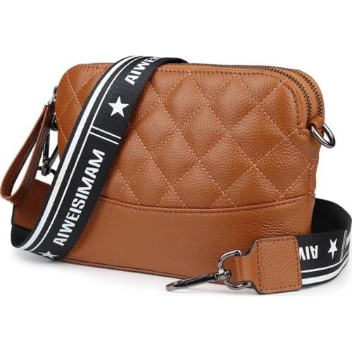 FashionTwo Straps Diamond Pattern Purse For Lady Waterproof Messenger Handbags Genuine Cow Real Leather Girls Shopping Tote Bags