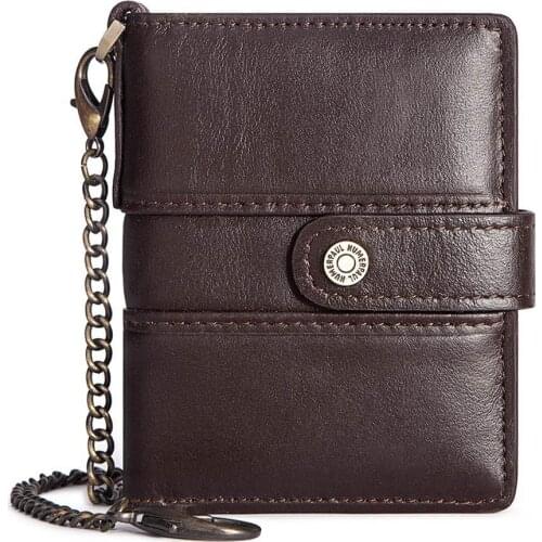 Men High Quality Cowhide Genuine Leather Short Hasp Chain Card Box Credit Card Holder Male Leisure Coin Purse Wallets for Cards