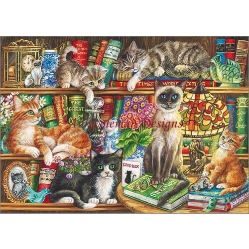 Needlework for embroidery DIY DMC High Quality - Counted Cross Stitch Kits 14 ct Oil painting - Cats in Books