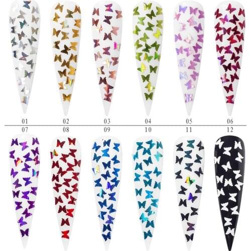 CHNRMJL 12 Colors/set Holografic Butterfly Nail Art Glitter Sequins Flakes 3D Sparkle Paillette Tips Uv Gel Nails Acrylic Powder