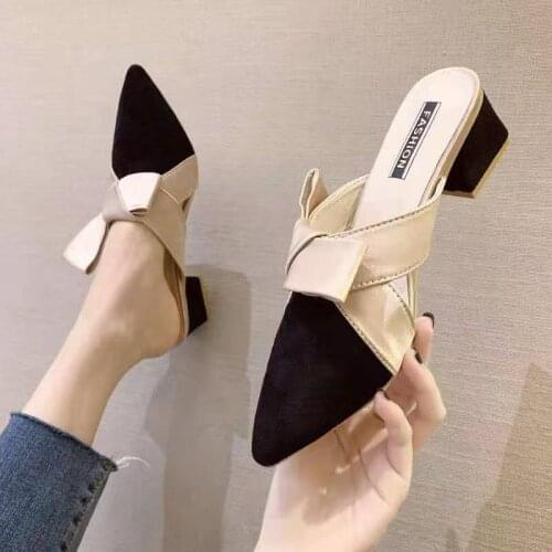 Wertzk New Arrival 2020 bowknot Women Slippers pointed Toe High heels Slippers Ladies Fashion women Shoes zapatos mujer E512