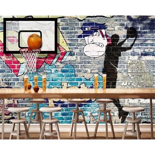 Beibehang Vinyl wall brick wallpaper 3d 3d mural wallpaper Basketball never put out graffiti 3d brick wallpaper mural background