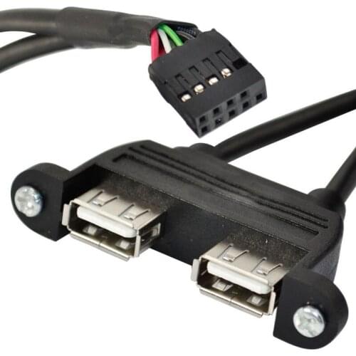 90cm Dual USB 2.0 A female panel mount - 10P 0.1" header motherboard cable