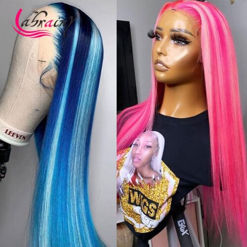 13X5 Highlight Pink Blue 30 40 Inch HD Lace Frontal Human Hair Wigs13x6 Ombre Colored Full Blonde 613 Lace Front Wigs Woman Red