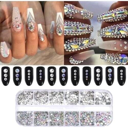 1Box/Grids 2/3/4/5mm 3D Glitter Flatback Resin Manicure Tool DIY Nail Art Mobile Phone Case Decoration