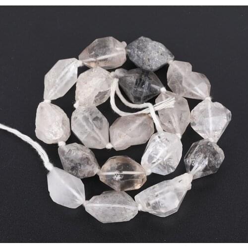 Approx 16-18Pcs/Strand Natural Green Phantom Quartz Nugget Chunky Loose Beads,Middle Drilled Crystal Beads DIY Jewelry Making