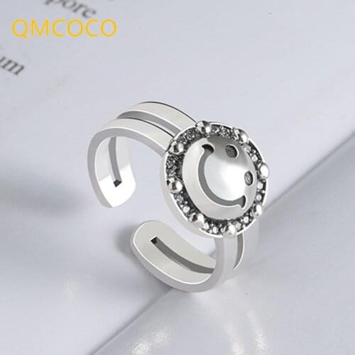 925 Sterling Silver Smile Face Rings For Women Thai Silver Fine Jewelry Korean Punk Trendy Handmade Party Accessories Gifts
