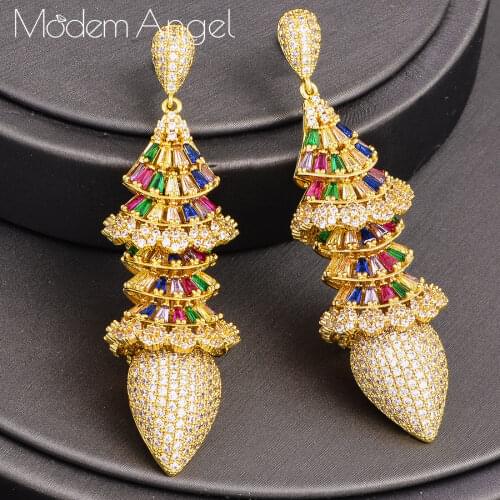 ModemAngel Luxury Water Drop Full Mirco Pave Cubic Zircon Dubai Indian Gold Vintage Flower Earrings for Women