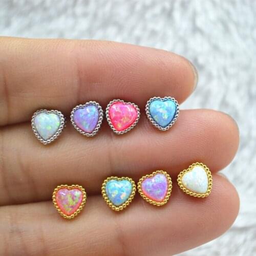 12pcs Thin Bar 20G Body jewelry- Opal Heart Ear Stud Earring Tragus/Helix Bar/Stud Diath Body Piercing Jewelry