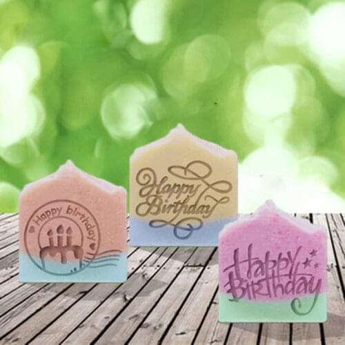 3 PCS Happy birthday Cake pattern handmade soap stamp clear Diy natural acrylic organic decorative soap making custom printing