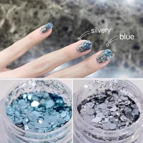 Blue Silver Nail Mermaid Glitter Flakes Sparkly 3D Hexagon Colorful Sequins Spangles Polish Manicure Nails Art Decorations