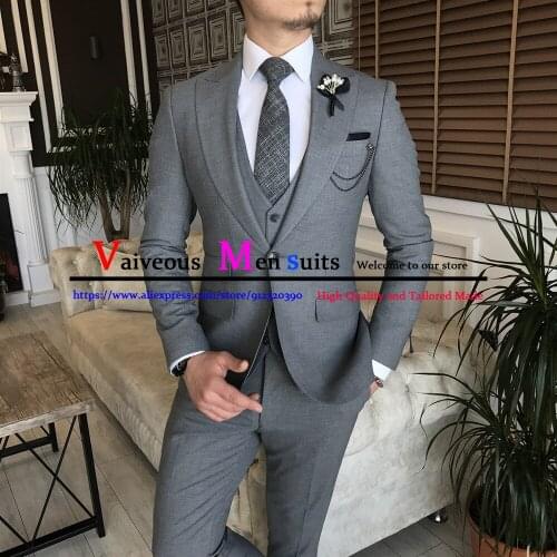Dark Grey Mens Suit Groom Suit Formal Man Suits for Wedding Men Slim Fit Groom Tuxedos for Man(Jacket+Vest+Pants) Costume Homme