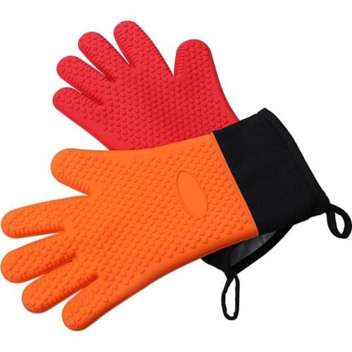 Thick Silicone Gloves Heat-resistant Non-slip Microwave Oven Mitts Kitchen BBQ Baking Cooking Canvas Stitching Oven Gloves