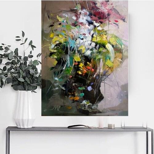 Handmade thick knife abstract oil painting Blooming yellow flower Abstract on Canvas Painting Picture Decor Oil Painting art