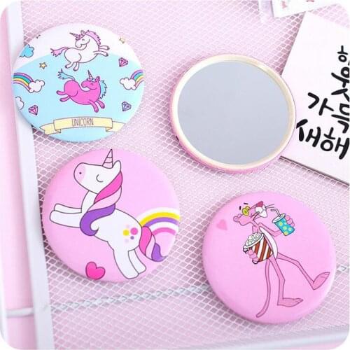 2pcs New Portable Lady Pocket Round Shape Cute Cartoon Pattern Pink Leopard Unicorn Flamingo Makeup Mirror High Quality