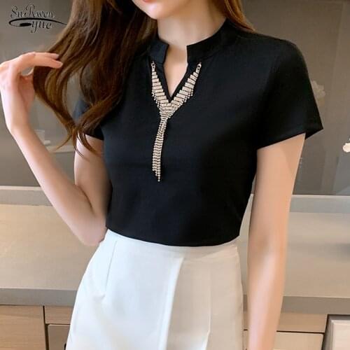 Blusas 2021 Summer Short Sleeve T-shirt Women Cotton Casual V Neck Women Tees Black Ladies Tops Fashion Female Clothing 14843