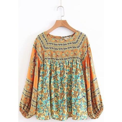 Women Vintage Chic Floral Print T-shirt Tops Loose Bohemian Ladies Batwing Sleeve Boho T-shirt