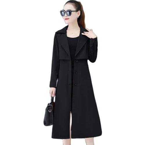 Women Windbreaker Mid-length Autumn Coat 2021 Female New Style Over-The-Knee Korean Style Thin Spring Popular Coat Jacket A282CH