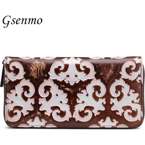 Women Wallets Brand Design High Quality Genuine Leather Wallet Female Flower Fashion Long Purse Card Holder Dollar wallet
