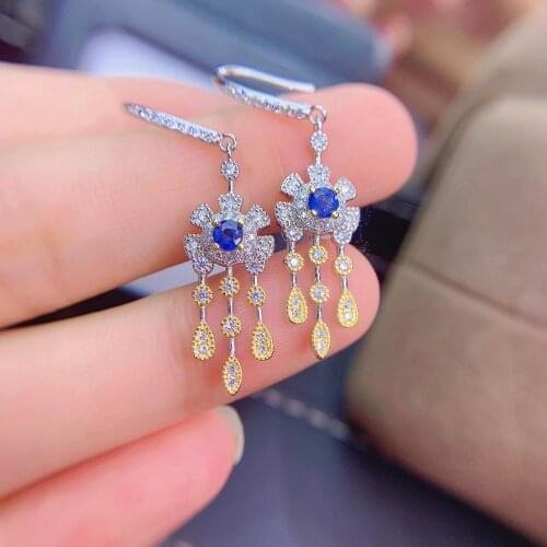 Shilovem 925 silver sterling real Natural sapphire stud earrings fine Jewelry party trendy new party plant 3*3mm jce0303777agl