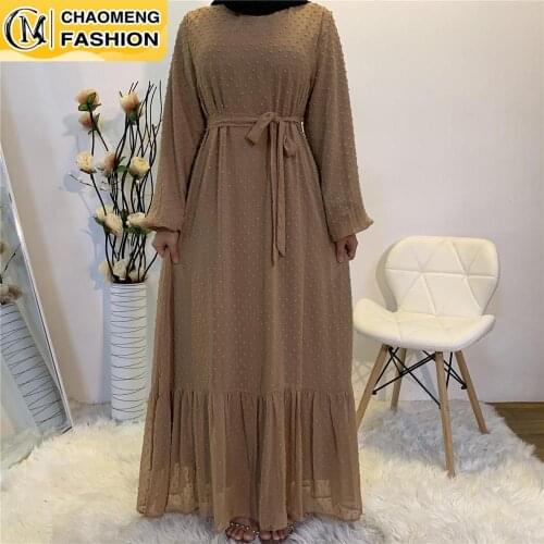 Middle East Fashion Muslim For Women Long Dress With Lining Tulle Polka Dot Robe 2020 Hot Sale Turkey Islamic Clothing Vestidos
