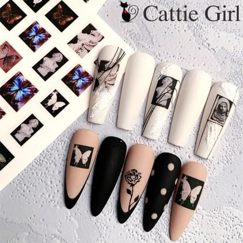 1 Sheet Butterfly Statue3D Nail Art Stickers Vintage Sliders Statue Adhesive Nail Decals Old Retro Manicure DIY Nails Pro Design