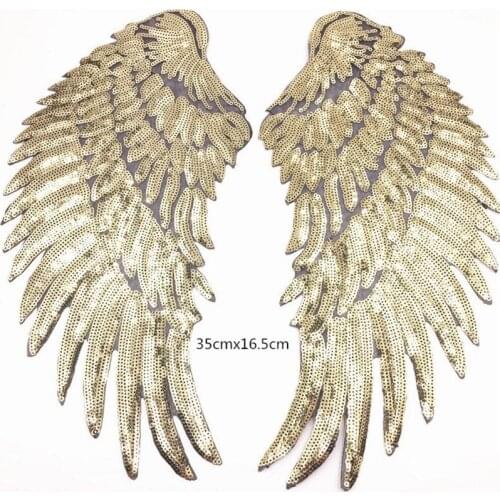 1 Pair Fashion Large Sequins Wing Patch for Clothing Applique for Jeans DIY Accessories Cute Sew on Patches 35cm x 16.5cm