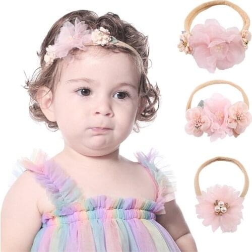 1 pc Pearl Rhinestone Chiffon flowers Headband for kids girls Flower Bouquet Flowers Decorations for headband