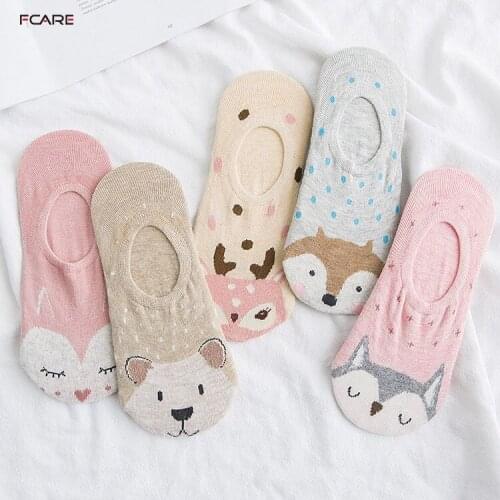 10PCS=5 pairs Spring and summer cute cartoon thin cotton animal shallow mouth low cut no show invisible female socks