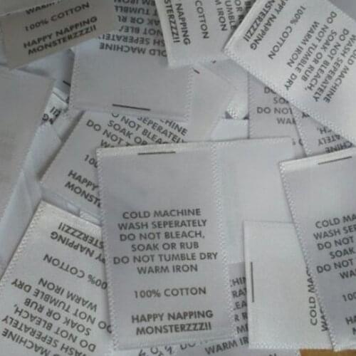 1000PCS Custom White print washing tag clothing satin ribbon care label for shirt 2.5 * 4 cm