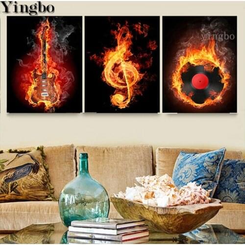 3pcs Abstract guitar musical instrument music fire Decorative mosaic diamond Embroidery cross stitch DIY 5D Diamond Painting