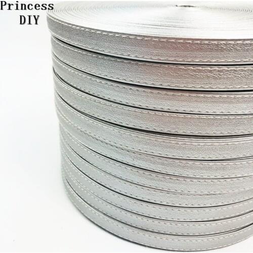 5Meter/Lot 10mm 3/8'' PU Faux Leather Bias Silver Leather Ribbon with Stitching Tape Layering DIY Chocker Necklace Material