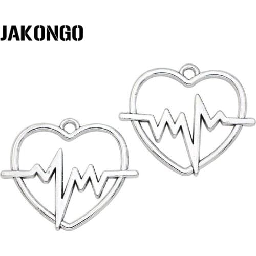 6pcs Antique Silver Plated Electrocardiogram Heart Charm Pendants for Bracelet Jewelry Making DIY Handmade Craft 30X24mm