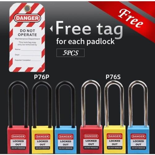 Free Tag 5pcs Safety Padlock Long Shackle Loto Lockout Tagout