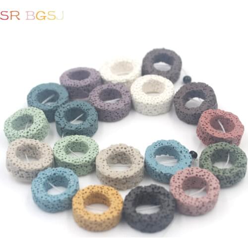 Free Shipping 20mm 15mm Ring Donut Shape Colorful Natural Lava Bead Loose Jewelry Findings Beads