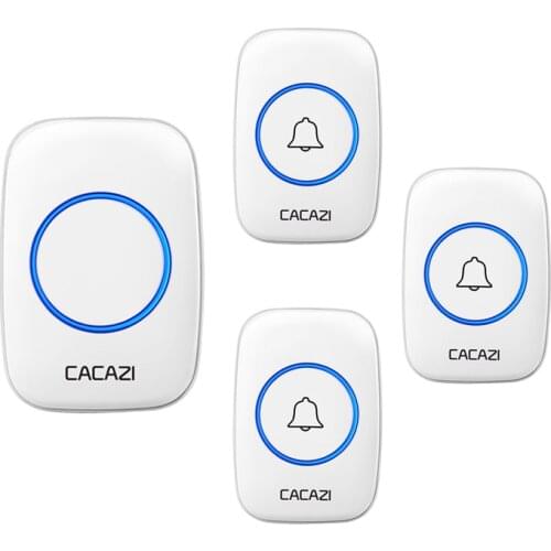 CACAZI Wireless Doorbell DC Battery-operated 300M Range 60 Chimes Waterproof Home Cordless Flash Door Bell 3 Button 1 Receiver