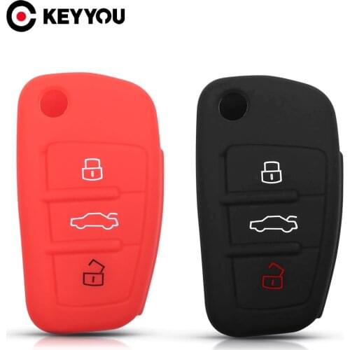 KEYYOU For Audi A2 A3 A4 A6 A6L A8 Q7 TT Key Fob Case Replacement Remote 3 Buttons Silicone Folding Flid Car Key Case Cover