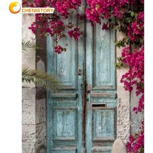 CHENISTORY Flower Door Oil Painting By Numbers Kits For Adults Children 60x75cm Home Decor Hand Paint Acrylic Oil Drawing Wall A