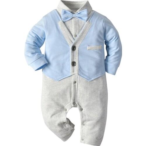 Infant Clothing Formal Autumn Boy Overalls Baby Rompers Cotton Long-Sleeves Jumpsuit Costume Newborn Boys Clothes Fake Vest 24M