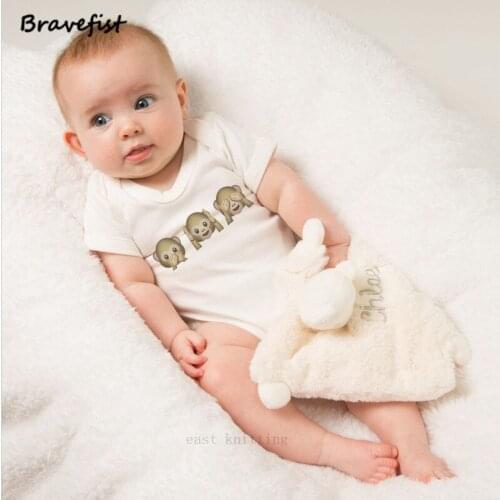 Hot Sale Cute Monkey Expression Print Newborn Bodysuits 0-24Months Short Sleeve Infant Outfits White Color Customized Clothes